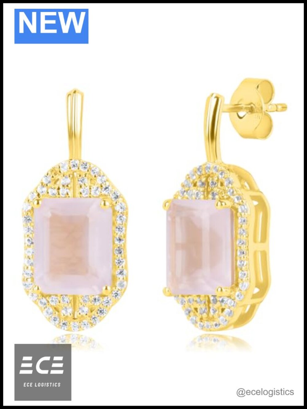 14k Gold Plated Sterling Silver Gemstone Dangle Earrings White Sapphire Accent